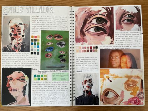 A level artist research in art sketchbook Emilio Villalba Artist Research, Artist Sketchbook Pages, Ap Art Inquiry Questions, Alevel Artist Research Page, A Level Art Research Page, Art And Design Igcse Portfolio, So Art Portfolio, Artist Research Sketchbook Pages, Graphic Communication Sketchbook