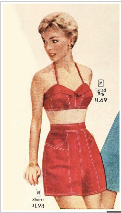 1950s Pinup Fashion, 1950s Shorts, 1950s Pinup, 1950s Patterns, 50s Outfits, 1950’s Fashion, 1950 Fashion, Fashion 1950s, Vintage Swimwear