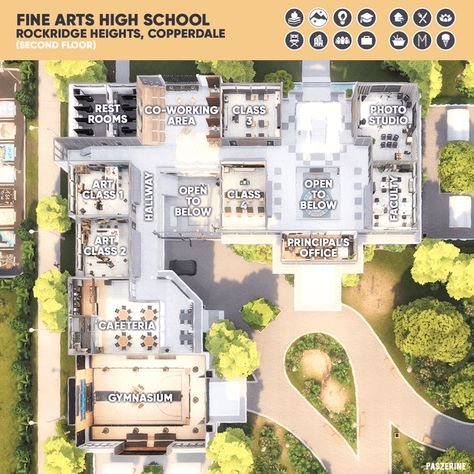 Thought I'd share the floor plans of my high school build (no CC) : r/Sims4 Highschool Plans Architecture, Sims 4 School Floor Plan, Sims 4 School Building Layout, Highschool Design Building, High School Build Sims 4, Sims 4 Highschool Floorplan, Ts4 Highschool Cc, Sims 4 High School Layout, Sims 4 High School Floor Plan