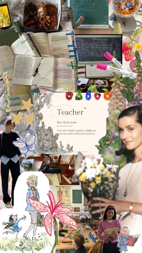 Teacher Collage, Teacher Vision Board, Teacher Core, Professor Aesthetic, Forest Classroom, Teacher Wallpaper, Job Goals, Teacher Lifestyle, Teacher Career