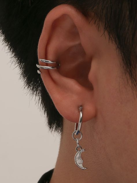 Silver  Collar  Copper   Embellished   Fashion Jewelry Ear Cuff Piercing Men, Cuff Earrings No Piercing Men, Ear Cuffs Men, Mens Ear Piercing, Ear Piercings Boy, Piercing Men, Double Helix Piercing, Ear Cuff Piercing, Earrings Men