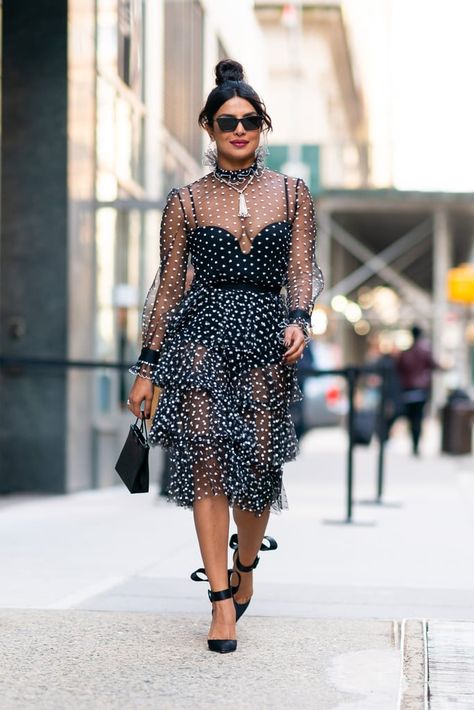 Priyanka Chopra's Sheer Polka-Dot Dress | POPSUGAR Fashion Photo 26 Dots Outfit, Polka Dots Outfit, Rockabilly Style, Moda Paris, Moda Chic, Priyanka Chopra, Style Chic, Ladies Dress Design, Trending Dresses