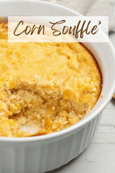 A simple side dish, corn souffle has amazing flavor and stirs up in just minutes! It can even be kicked up with Mexican style flavors. Corn Souffle Recipe, Smoked Sweet Potatoes, Souffle Casserole, Corn Soufflé Recipe, Sweet Potato Butter, Cajun Fried Turkey, Corn Souffle, Christmas Side Dish, Souffle Recipe