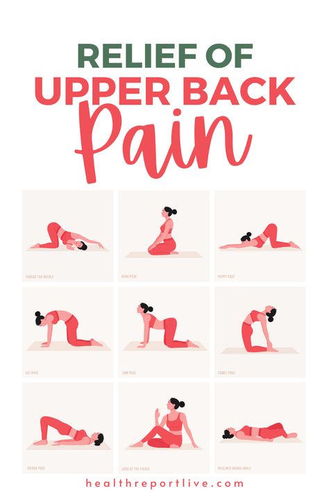 Yoga poses For Upper Back Pain. Young woman practicing Yoga poses. Woman workout fitness and exercises. Exercises For Upper Back Pain, Exercises For Upper Back, Upper Back Pain Relief, Upper Back Exercises, Mid Back Pain, Back Relief, Cow Pose, Back Stretches For Pain, Back Pain Remedies