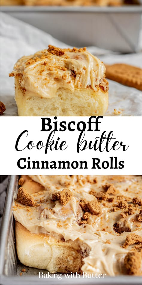 Cookie Butter Pastry Cream, Lotus Biscoff Cinnamon Rolls, Desserts With Yeast, Different Flavors Of Cinnamon Rolls, Biscoff Cinnamon Rolls Recipe, Biscoff Breakfast Ideas, Cookie Butter Breakfast Recipes, Mango Cinnamon Rolls, Loaded Cinnamon Rolls