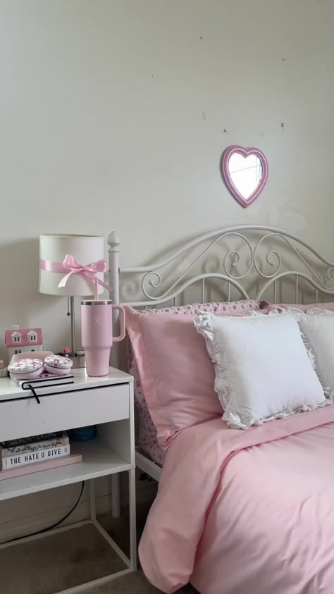 Dreaming in shades of pink 🌸✨ #PinkParadise #BedroomGoals #AestheticVibes #CozyCorner #PastelPerfection #PinkDreams #RoomDecor #ChicBedroom #BlushTones Pink Room Decorations, Pink Bedroom Aesthetic, Girly Bedrooms, Clean Room Aesthetic, Room Pinterest, Pink Vibe, Vibe Pink, Pinterest Room, College Room Decor