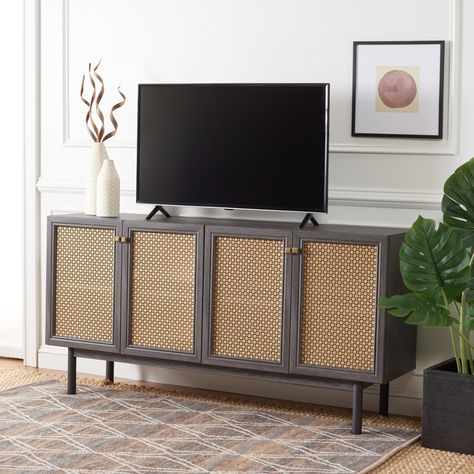 Mistana™ Keegan 63.1'' Media Console & Reviews | Wayfair Safavieh Furniture, Spindle Dining Chair, Cane Dining Chair, Media Stand, Entertainment Area, American Home, Tv Stands And Entertainment Centers, Contemporary Chic, Wood Sideboard