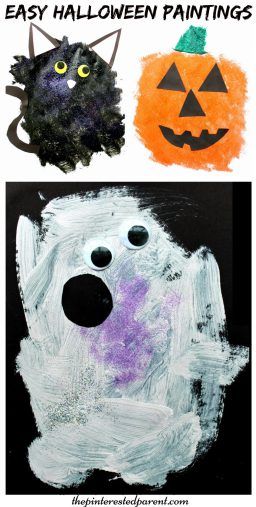 Easy blob painted Halloween paintings. Paint a black cat, ghost or pumpkin. This is a perfect arts and craft activity for toddlers and preschoolers Halloween Crafts For Kids To Make, Black Cat Ghost, Craft Activities For Toddlers, Halloween Crafts Preschool, Activity For Toddlers, Halloween Crafts For Toddlers, October Crafts, Cat Ghost, Halloween Pumpkins Painted