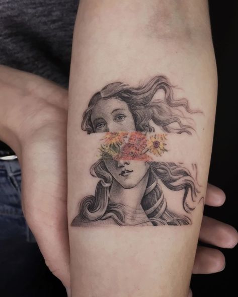 Black And White Tattoo Ideas, Aphrodite Tattoos, Women Sternum Tattoo, Aphrodite Tattoo, Venus Tattoo, Rock Tattoo, History Tattoos, Strength Tattoo, Floral Tattoo Sleeve