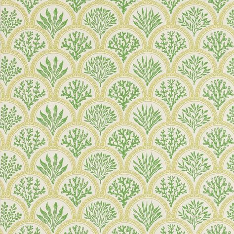 Coralli Wallpaper, green - Cowtan & Tout Design Library Scallop Wallpaper, Annie Sloan Paint Colors, Jane Churchill, Headboard Styles, Annie Sloan Paints, Cushion Headboard, How To Hang Wallpaper, Rug Buying Guide, Luxury Wallpaper