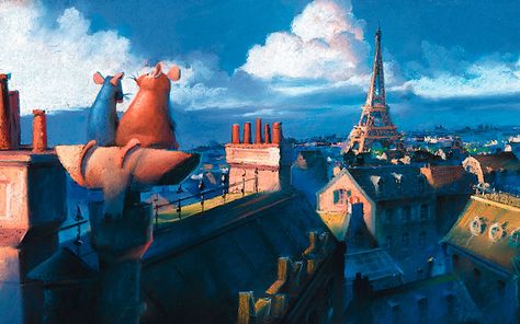 Remy and Emile in Paris Pixar Concept Art, Ratatouille Movie, Ratatouille Disney, Blur Studios, Metro Paris, Animation Disney, Bg Design, Color Script, Frank Frazetta