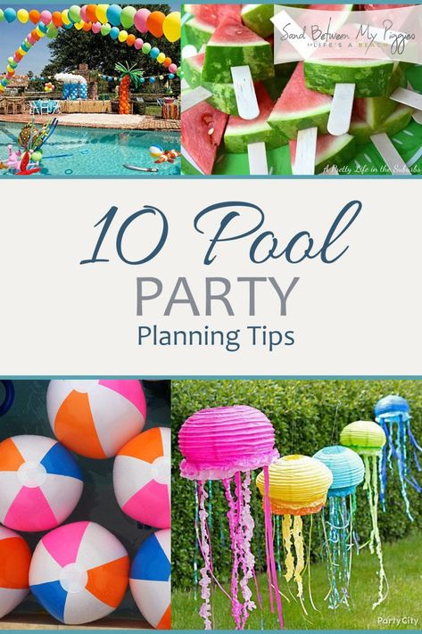 10 Pool Party Planning Tips | Sand Between My Piggies Summer Fun Party Decorations, End Of Year Pool Party Kids, 1st Birthday Girl Pool Party Ideas, Summer Pool Party Decor, Luau Swim Party, End Of The Year Pool Party Ideas, Pool Opening Party Ideas, Pool Party Crafts For Kids, Community Pool Party Ideas