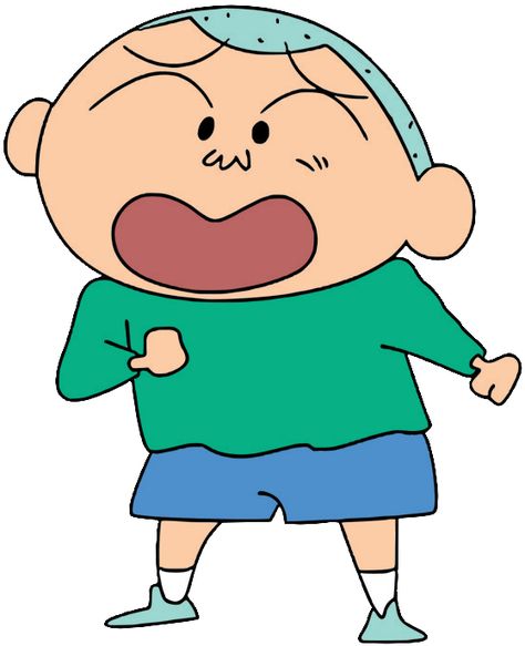 Masao Sato (マサオ) (5 years old), Max in the Vitello, Phuuz and Dutch dubs and shortened to Maso in the Funimation dub, is one of Shin-chan's friends and classmates from the sunflower class. Sometimes he is called 'Masao-kun'. He is a weak, sensitive boy and is scared of many things. He can be easily embarrassed, but believes his and Ai's love can conquer anything. He has been in love with Megumi Yamura. His nickname is "Onigiri" due to his shaven head's resemblance to a rice ball and there are Shinchan Characters Drawing, Masao From Shinchan, Shinchan Characters, Korean Outfits Aesthetic, Cartoon Doodles, Sensitive Boy, Hot Glue Art, All Cartoon Characters, Calendar Png