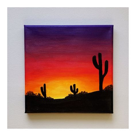 Southwestern Acrylic Painting, Sunset With Cactus Painting, Cactus Silhouette Painting, Sunset Cactus Painting Easy, Cactus Acrylic Painting Easy, Sunset Cactus Painting, Desert Sunset Painting Easy, Arizona Painting Easy, Desert Canvas Painting