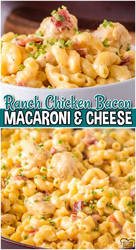 RANCH CHICKEN BACON MAC & CHEESE - Butter with a Side of Bread Ranch Mac And Cheese, Crunchwrap Recipe, Delicious Entrees, Weekday Lunches, Easy Mac N Cheese, Cheesy Macaroni, Mac And Cheese Casserole, Cheesy Mac And Cheese, Boxed Mac And Cheese