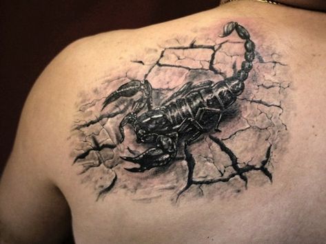 3d design on a shoulder Scorpion Tattoo Design, Scorpio Zodiac Tattoos, Best 3d Tattoos, Scorpio Tattoo, King Tattoos, Scorpion Tattoo, Tattoos Geometric, Geniale Tattoos, Zodiac Tattoos