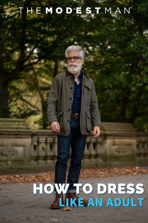 I believe the only time you could get way with dressing like a 13 year old is if that 13 year old is your son and it’s something like ”Father and Son Dress Alike Day.”If not, then it’s definitely time to upgrade your wardrobe. If this sounds like you and you feel you’re ready to start dressing like a mature man, then keep reading. Father And Son Dress, How To Dress In Your 70's, Men Aesthetic Outfits, 50 Year Old Men, Old Man Fashion, Older Mens Fashion, Quick Fashion, New York Outfits, Mens Lifestyle