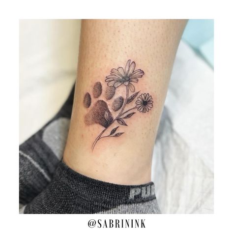 Paw print with daisies that I did for mom and daughter 🐾🌼 #paw #pawprint #pawprinttattoo #pawtattoo #delicatetattoo #yyc #yyctattoos #yyctattoo #calgarytattoo Daisy Tattoo Paw Print, Paw Print Placement Tattoo, Paw Print Tattoo Dog Daisy, Flower Tattoo With Paw Print, Dog Print Flower Tattoo, Butterfly And Paw Print Tattoo, Flower Bouquet With Dog Paw Tattoo, Paw Print Dog Tattoo, Paw Print Vine Tattoo