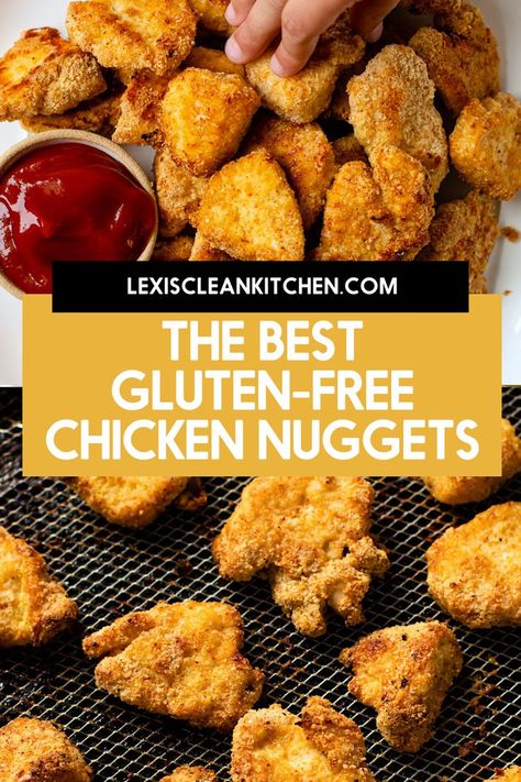 Looking for the best Gluten-Free Chicken Nuggets that everyone is going to love? This recipe uses a blend of almond flour and spices to make a crunchy and delicious chicken nugget that also happens to be gluten-free and easy to make! With instructions for making in the oven, air fryer or stovetop, these healthier chicken nuggets will make for a perfect quick dinner or meal prep that will make the whole family happy. Paleo Chicken Nuggets, Air Fryer Chicken Nuggets, Gluten Free Chicken Nuggets, Healthy Chicken Nuggets, Oven Air Fryer, Chicken Nugget Recipes, Oven Chicken Recipes, Whole Chicken Recipes, Nuggets Recipe