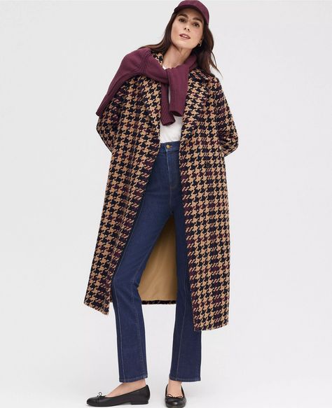 Petite Plaid Long Double Breasted Coat