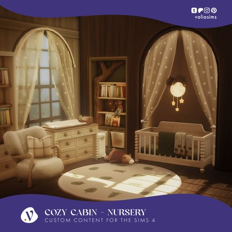 Cozy Cabin Collection - Nursery | Patreon Sims 4 Build Cc Clutter, Sims 4 Twilight Cc, Sims 4 Buy Cc, The Sims 4 Cc Decor, Sims Decor Cc, Ts4 Build Cc, Sims Furniture Cc, Sims 4 Build Buy Cc, Aesthetic Sims 4 Cc