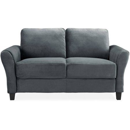 LifeStyle Solutions Alexa Rolled-Arm Loveseat in Dark Grey Fabric, Gray Dark Gray Loveseat, Gray Loveseat, Round Rug Living Room, Brown Loveseat, Grey Sofa Bed, Sofa And Loveseat Set, Rolled Arm Sofa, Armless Sofa, Convertible Sofa Bed