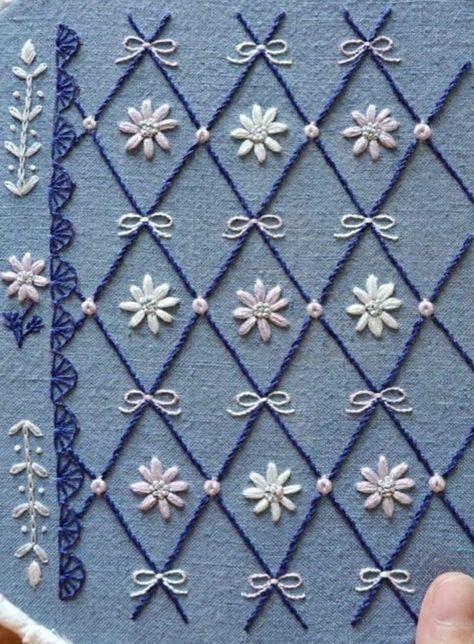 Victorian Embroidery Patterns, Embroidery On Blue Fabric, Embroidery Composition, Victorian Embroidery, Embroidery Sleeves, Embroidery Borders, Basic Hand Embroidery Stitches, Clothes Embroidery Diy, Embroidery Border