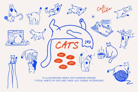 Cats Clipart, Shape Collage, Cat Illustrations, Cat Vector, Cat Clipart, Animal Illustrations, Doodle Illustration, Nature Drawing, Cat Logo