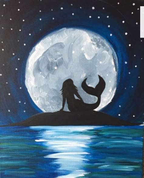 Mermaid moon Chesapeake Va, Mermaid Drawings, Mermaid Painting, Mermaid Pictures, Paint Nite, Norfolk Va, Oil Pastel Art, Small Canvas Art, Amazing Art Painting