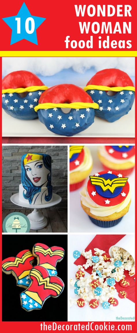 A roundup of fun food ideas for a Wonder Woman superhero party Wonder Woman Party Ideas, Woman Party Ideas, Birthday Cake Ideas For Women, Cake Ideas For Women, Pretzel Chocolate, Wonder Woman Birthday Party, Wonder Woman Superhero, Women Party Ideas, Pretzel Cookies