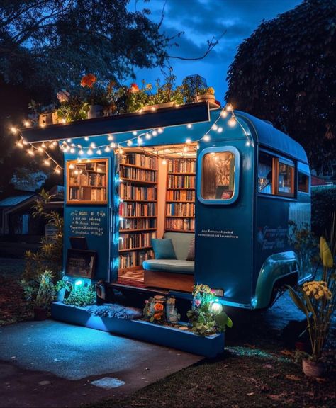 Mobile Bookstore, Dream Home Library, Bookstore Design, Mobile Library, Bookstore Cafe, Dream Library, Book Cafe, Plant Shop, Little Library