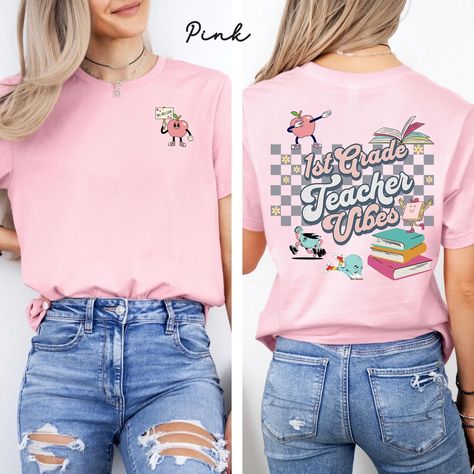 Awesome! Amazing! Our latest arrival. First Grade Teacher Vibes Retro Groovy shirt, Personalized Back-to-School Tee, 1st Grade Back to School, First Day School, Teacher Gifts at £28.60. #BackToSchoolShirt #GroovyTeacherVibes #InMyTeacherEra #TeacherEraTshirt #TeacherEraTee #CustomTeacherTee #CustomTeacherShirt #TeacherEraShirt #1stGradeTeacher #MrsTeacherShirt Teacher Vibes, Groovy Shirt, School First Day, First Grade Teacher, First Day School, School Tees, School Teacher Gifts, First Grade Teachers, Retro Groovy