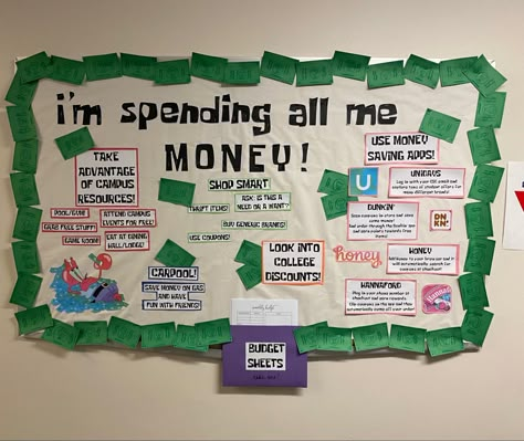 Money Bulletin Board, Educational Ra Program Ideas, Ra College Bulletin Boards, Resident Assistant Aesthetic, Ra Board Ideas Ra Bulletins, Event Ideas For College Students, Resident Assistant Events, Resident Advisor Bulletin Boards, Program Ideas Resident Assistant