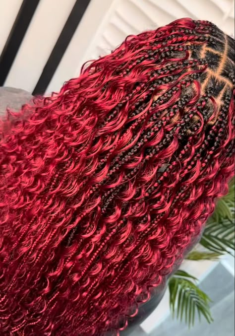 Goddess Braids Red And Black, Red And Black Goddess Braids, Red Bohemian Braids, Red Boho Braids, Red Goddess Braids, All Types Of Braids, Bohemian Knotless Braids, Red Dreads, Bohemian Knotless