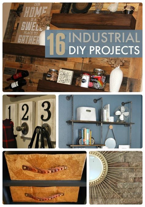 Check out these great ideas - 16 industrial diy projects, including reclaimed and industrial looks for your home! Industrial Diy Decoration, Industrial Diy Decoration Ideas, Industrial Diy Projects, Diy Office Decor, Industrial Diy, Stencil Fabric, Industrial Style Decor, Vintage Industrial Decor, Bathroom Goals