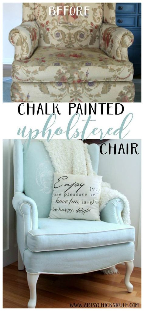 Chalk Paint Chairs, Paint Upholstery, Homemade Chalk, Painting Fabric, Paint Wood, Chair Makeover, Upholstered Chair, Closet Update, Painting Furniture