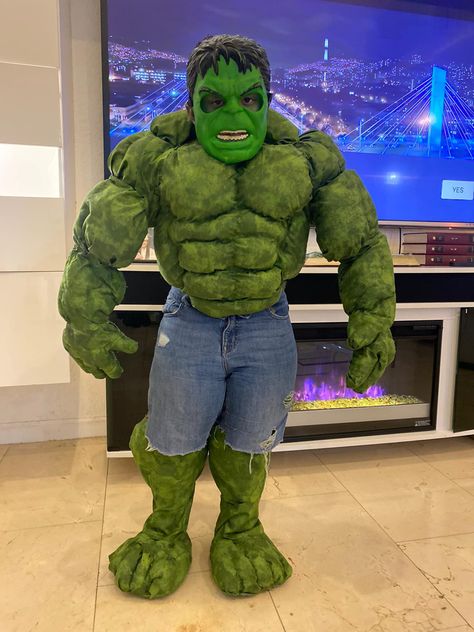 Made my sons costume seeing him happy is PRICELESS Diy Hulk Costume, Hulk Decorations, Incredible Hulk Costume, Ballerina Birthday Party Decorations, Hulk Costume, Thor Costume, Spiderman Invitation, Batman Gifts, Sonic Birthday Parties