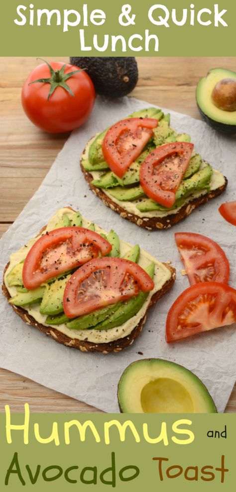 Lately I’ve been diggin’ this vegan Hummus and Avocado Toast as a super simple lunch/snack. It’s made with my healthy, homemade, lemon-garlic hummus and topped with fresh, ripe avocado. Whats not to love about that combo!? It’s quick, easy and can be ready in under 10 minutes! #vegan #quicklunch #veganlunch #hummus #avocado #easyrecipe #veganrecipes #quickrecipes #easylunch #avocadotoast #avocadorecipes #hummustoast #hummusrecipes Simple Lunch, Vegan Hummus, Makanan Diet, Ripe Avocado, Avocado Recipes, Toast Recipes, Healthy Homemade, Lunch Snacks, Vegan Foods