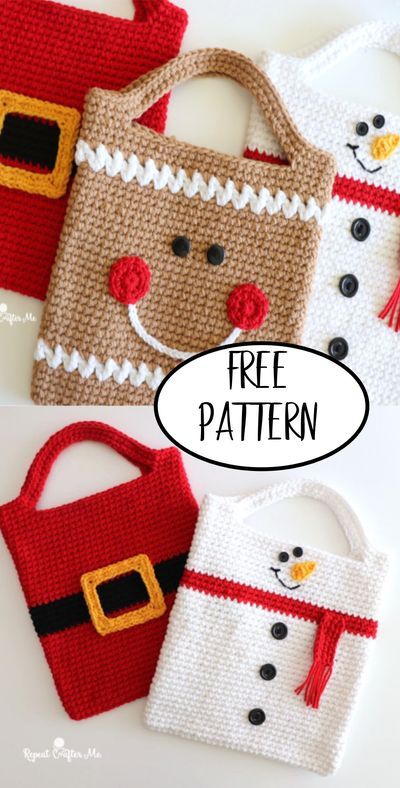 Holiday Crochet Patterns, Christmas Crochet Patterns Free, Crocheted Christmas, Crocheted Bags, Crochet Christmas Gifts, Crochet Xmas, Crochet Christmas Decorations, Christmas Tote Bags, Christmas Tote