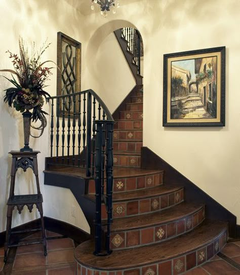 Mediterranean Staircase Design, Pictures, Remodel, Decor and Ideas - page 13 Mediterranean Staircase, Staircase Design Ideas, Hacienda Style Homes, Spanish Style Home, Casas Coloniales, Spanish Style Homes, Hacienda Style, Spanish House, Barbie Dream House