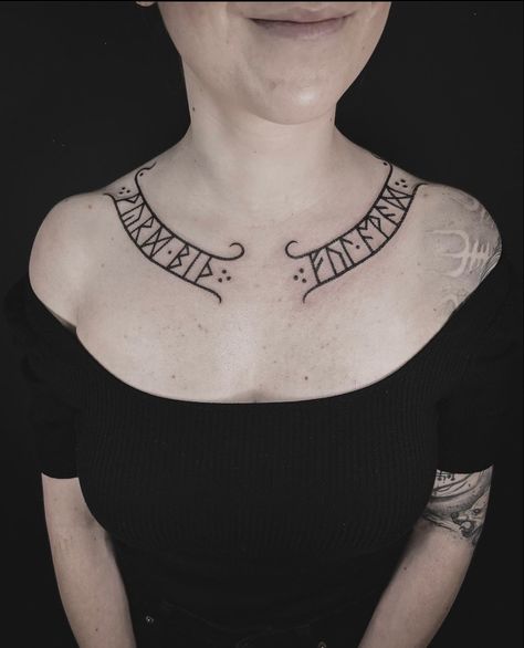 Norse Tattoo Chest, Viking Chest Tattoo Female, Viking Tattoo Women, Celtic Chest Tattoo, Web Of Wyrd Tattoo, Freya Tattoo, Icelandic Runes, Croatian Tattoo, Viking Festival