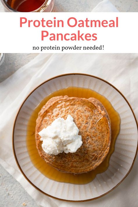 The most amazing natural protein pancakes made with rolled oats and egg whites! They come out deliciously fluffy, have 27 grams of protein, and have no added protein powder! A #breakfast #freezerfriendly #kidfriendly #makeahead #quickandeasy Protein Pancakes No Protein Powder, Healthy Breakfast Vegetarian, Oatmeal Protein Pancakes, Recipes Healthy Breakfast, Oatmeal Protein, Healthy Kid Friendly Meals, Healthy Breakfast Snacks, Protein Pancakes Recipes, Slender Kitchen