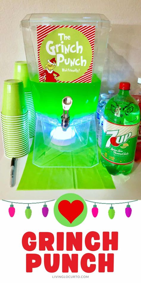 Glowing Grinch Punch Grinch Punch Recipe, Holiday Party Food Easy, Grinch Drink, Easy Holiday Party, Grinch Punch, Thanksgiving Baby Shower, Themed Baby Shower Ideas, Easy Christmas Party, Summer Food Party