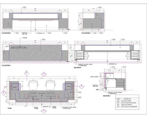 JOINERY WORK MAIN ENTRANCE RECEPTION DESK PLAN-SECTIONS AND STANDARD DETAILS FOR MANUFACTURING PURPOSE AND ADDITIONAL THINGS LIKE COMPANY LOGO CAN PLACE AS PER REQUIREMENT AND FINISHES REQUIREMENT AS PER THE REQUIREMENT CAN CHANGE, LIKE VENEER AND WOOD AND CLOUR WILL AS PER CHOICE CAN CHANGE. Reception Desk Layout, Reception Desk Drawing, Reception Desk Plans, Reception Desk Dimensions, Receptionist Design, Hotel Reception Design, Copper Chairs, Modern Reception Desk Design, Reception Counter Design