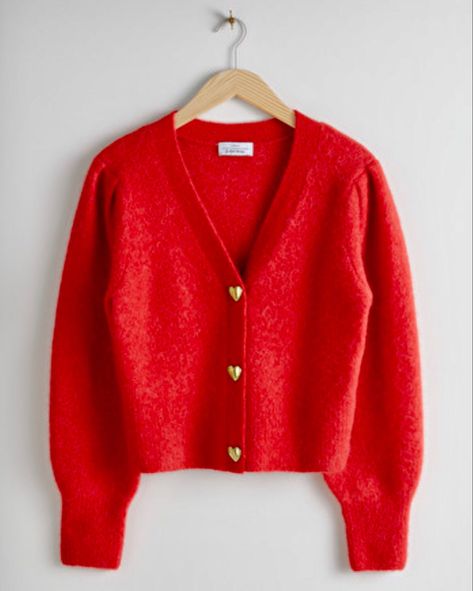 & Other Stories red puff sleeve cardigan with heart buttons http://liketk.it/2WNBO #liketkit @liketoknow.it #LTKunder100 #LTKstyletip Red Knitted Cardigan, Red Knit Cardigan, Cardigans Sweater, Long Sleeve Knitted Cardigan, Fitted Cardigan, Heart Button, Red Cardigan, Spring Sweater, Button Cardigan