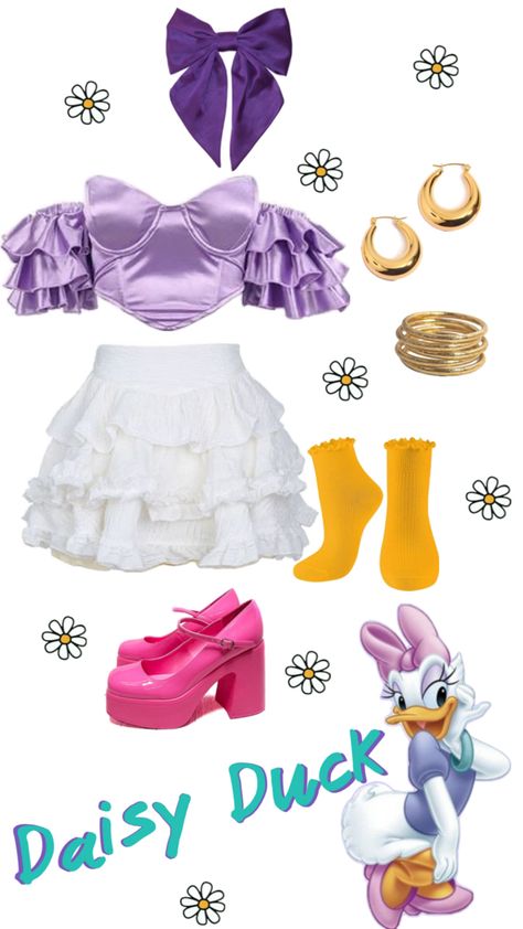 Quick and easy Daisy Duck costume<3 #halloweencostume #halloween Minnie And Daisy Costume, Daisy Duck Costume, Daisy Costume, Duck Costume, Minnie And Daisy, Duck Costumes, Duck Cloth, Daisy Duck, Run Disney