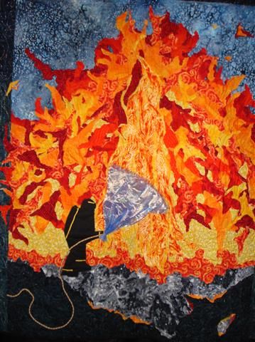 Fire Collage Art, Textiles Collage, Fire Collage, Fire Quilt, English Project, Collage Landscape, International Quilt Festival, Fire Painting, School Painting