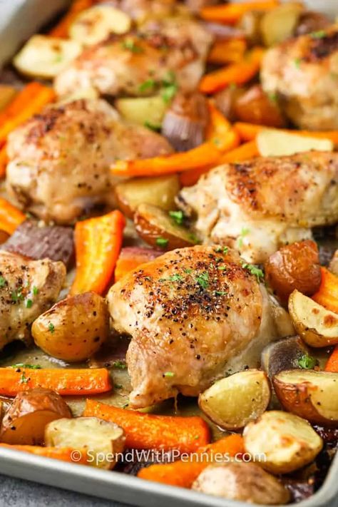 Add your own signature spices to chicken and potatoes to make it your own dish. Or make it into a soup by adding extra stock. Any way you serve it up chicken and potatoes is sure to please! #spendwithpennies #chickenandpotatoes #recipe #entree #casserole #baked #onedish #easy #crockpot #instantpot Roast Chicken Dinner, Roasted Chicken And Potatoes, Chicken And Potatoes, Spend With Pennies, Pan Meals, Potato Recipe, Chicken Potatoes, Pan Recipes, Potatoes Recipe