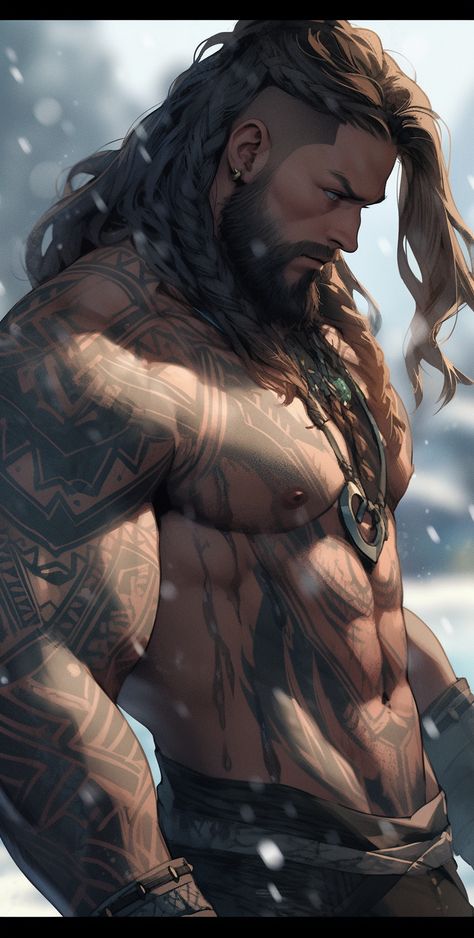 Muscular Male Character Art, Male Barbarian Fantasy Art, Viking Man Art, Human Barbarian Male, Viking Character Design Male, Viking Oc Male, Barbarian Drawing, Cool Character Design Male, Viking Dnd