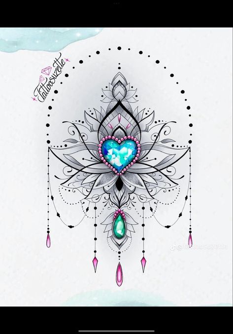 Tattoo Design Mandala, Jewels Tattoo, Tato Mandala, Gem Tattoo, Jewel Tattoo, Muster Tattoos, Skeleton Hand Tattoo, Tattoos Geometric, Design Mandala